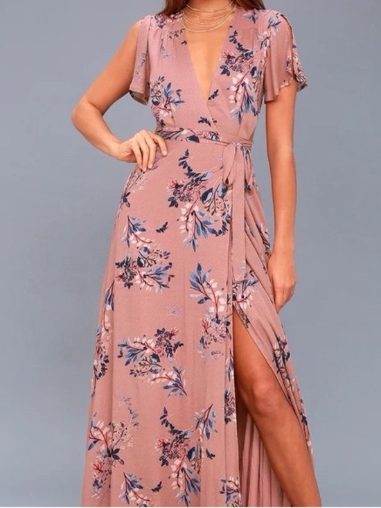 Lulus Dresses & Skirts - Lulu's Fiorire Rose Floral Print Faux Wrap Maxi Dress